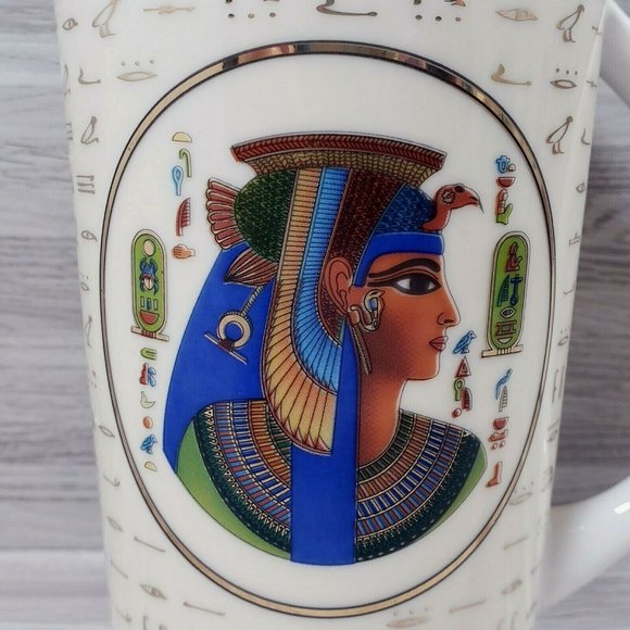 Fathy Mahmoud FM Fine Egyptian 10 oz. Coffee Mug Cup Beige Green White Gold - Picture 2 of 11